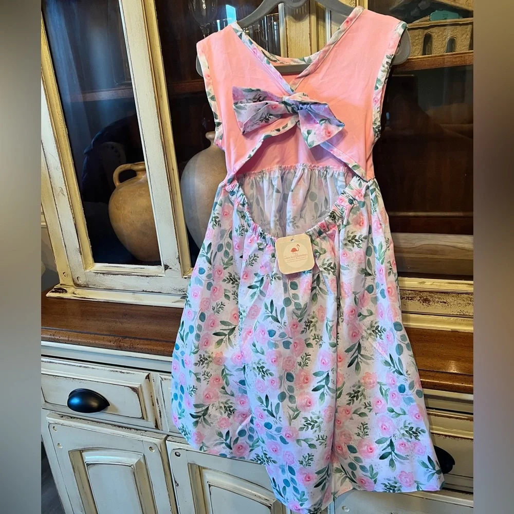 Smocked flamingo 5T floral dress - Picture 3 of 4